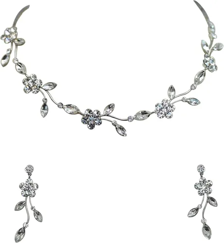 Vista 57 de Faship - Juego de collar y aretes con cristales de imitación florales AB