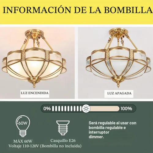 Vista 7 de Lámpara de techo de latón de 4 luces semiempotrada, candelabro dorado para comedor, lámpara de techo de vidrio esmerilado, luz empotrada moderna