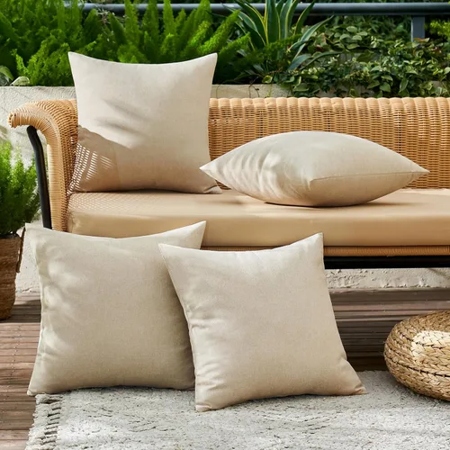 Vista 3 de MIULEE - Paquete de 4 fundas decorativas de cojín para exterior, de lino, impermeables, para jardín, patio, tienda de campaña, balcón, sofá, 16 x 16