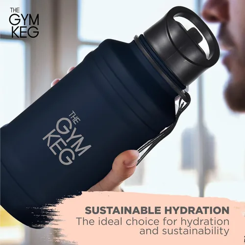 Vista 2 de THE GYM KEG Botella de agua de acero inoxidable, a prueba de fugas, contenedor aislado para bebidas calientes y frías, duradera, versátil y segura