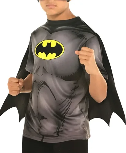 Vista 2 de Costumes USA DC Comics - Camisa de Batman para niños con capa desmontable, talla LXL negra