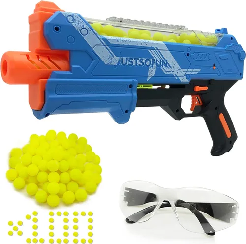 Vista 10 de YTSWELE Pistola Blaster con gafas protectoras con pistón de resorte y 100 rondas para hasta 110 FPS compatible con dardos Nerf Hyper Rounds, fácil
