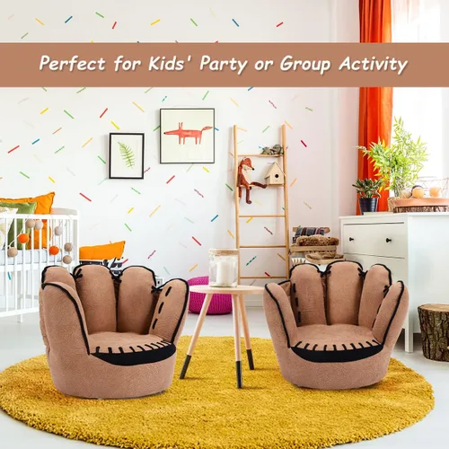 Vista 5 de Costzon Sofá para niños con estructura de madera maciza y diseño de guante de béisbol, sillón para niños para sala de juegos, guardería, jardín