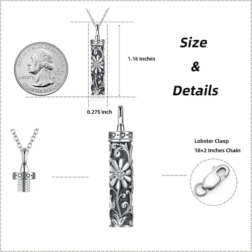 Vista 6 de Collar con colgante de urna de cenizas de cremación y árbol de la vida para mujer, plata de ley US1