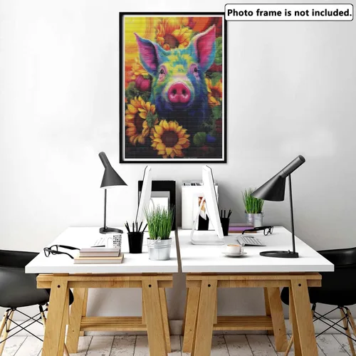 Vista 2 de Yomiie Kits de arte de diamantes 5D para adultos, pintura de diamante de cerdo, girasol, animales, bricolaje, kit de taladro redondo completo