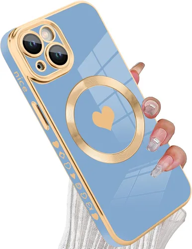 Vista 17 de tharlet Funda Magnética para iPhone 11 [Compatible con Magsafe] Lindo Corazón de Amor de Lujo Chapado Borde Dorado Parachoques con Lente de Cámara