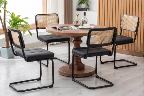 Vista 17 de KCC Juego de 2 sillas de comedor modernas de mediados de siglo, ratán de piel sintética, sillas auxiliares de comedor de cocina con patas de metal