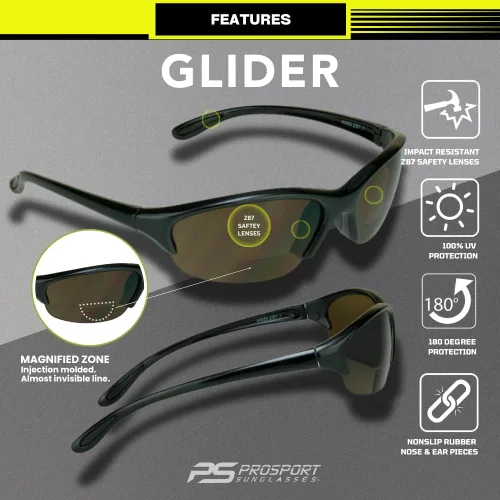 Vista 2 de proSPORT Lentes de sol bifocales de seguridad para hombres y mujeres, ANSI Z87.1, color marrón ahumado, lentes transparentes, color rosa y negro