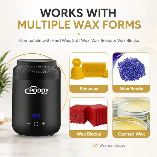 Vista 2 de Podoy Mini calentador de cera para depilación, pequeño calentador portátil de cera de viaje, pantalla digital para spa, cejas, cuerpo, nariz, labio