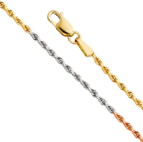 Vista 3 de Wellingsale Cadenas de cuerda pesada de oro macizo de 14 quilates (opciones seleccionadas)