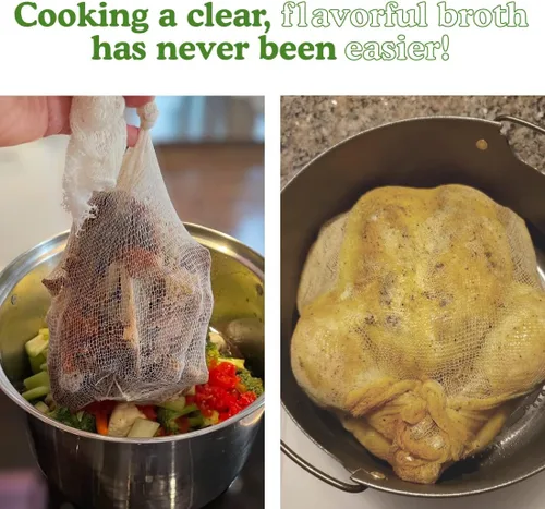Vista 5 de Regency Wraps Calcetines de sopa, paquete de 3 unidades de 24 pulgadas, bolsas de malla 100% algodón; para caldos transparentes, deliciosas sopas