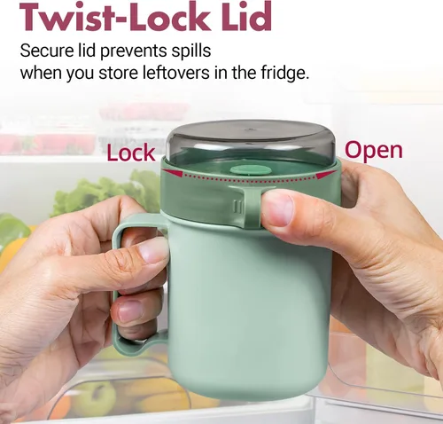 Vista 5 de Tazas de sopa para microondas con tapas, paquete de 2 tazas aptas para microondas para fideos ramen, sopa, bebidas, 17.63 onzas, verde, amarillo