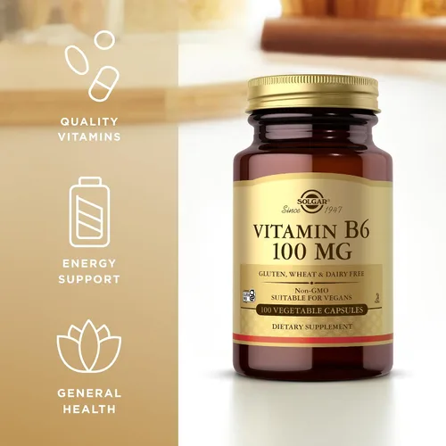 Vista 4 de Solgar, Vitamina B6 100 Mg Cápsulas Vegetales, Recuento