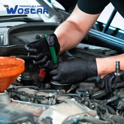 Vista 8 de Wostar Guantes industriales de nitrilo negro, grandes de 8 mil, con textura de diamante, sin látex y polvo, guantes resistentes, 100