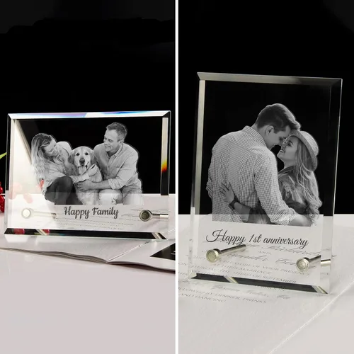 Vista 6 de Marco de fotos de cristal personalizado, marco de fotos de cristal grabado personalizado, regalo de fotos de recuerdo personalizado para el día