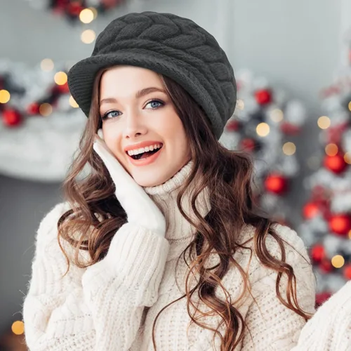 Vista 4 de Loritta Gorro de invierno para mujer, gorro de lana con visera