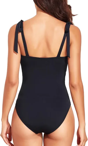Vista 2 de Tempt Me Traje de baño de una pieza con control de abdomen para mujer, con efecto de realce, traje de baño estilo halter vintage