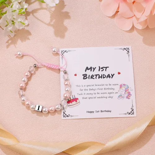 Vista 2 de Sereney Regalos de cumpleaños para niñas, pulseras de cuentas hechas a mano rosa para adolescentes
