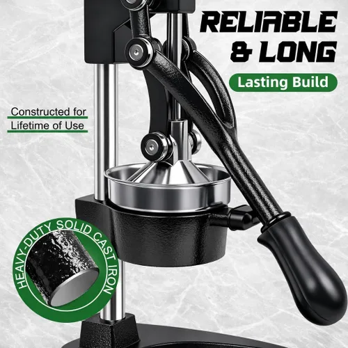 Vista 4 de [Usado] Exprimidor de hierro fundido – Exprimidor manual de servicio pesado fácil de limpiar, exprimidor profesional de cítricos de acero inoxidable