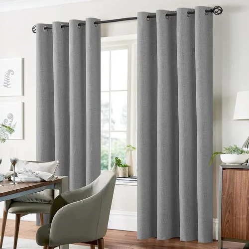 Vista 2 de Yakamok Cortinas de lino gris claro 100% opacas para dormitorio, cortinas de ventana con ojales de oscurecimiento de habitación de 84 pulgadas