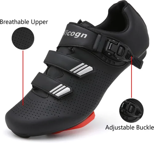 Vista 4 de Zapatos de ciclismo de interior para hombres y mujeres, compatibles con bicicleta Peloton preinstalados con tacos Look Delta, ciclismo de carretera