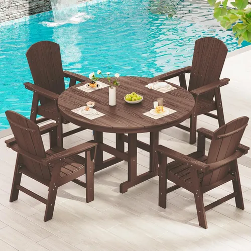 Vista 30 de SERWALL Juego de sillas de comedor Adirondack para exterior, conjunto de 2, sillas de patio de HDPE resistentes a todo clima, color negro