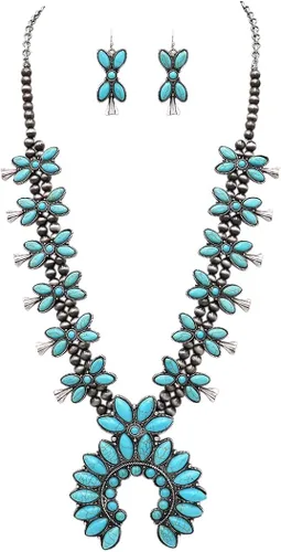 Vista 2 de Rosemarie & Jubalee Western Chic Statement - Juego de collar y pendientes de flor de calabaza para mujer, 24.0in + extensión de 3.0in