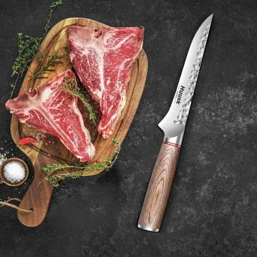 Vista 5 de Huusk - Cuchillo deshuesador para cortar carne con mango ergonómico de madera de Pakka