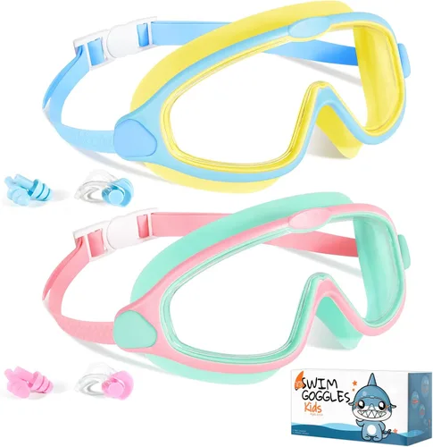 Vista 7 de Supertrip Gafas de natación para niños, paquete de 2 gafas de natación con protección UV antivaho para niños de 6 a 14 años