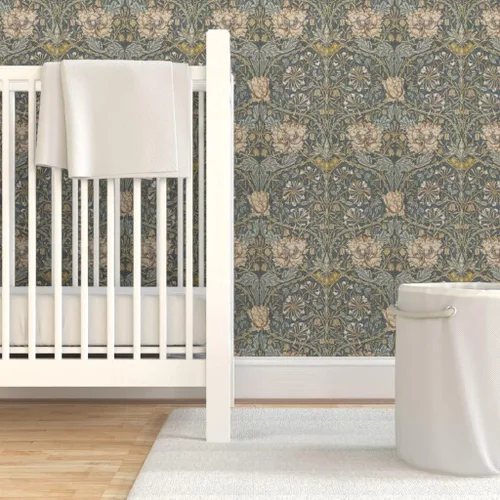 Vista 6 de Muestras de papel tapiz autoadhesivo – Papel tapiz de damasco floral neutro, artes y manualidades, diseño victoriano de jardín inglés Morris