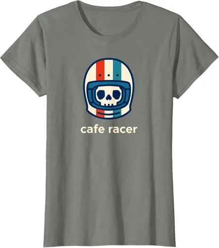 Vista 12 de Cafe Racer Moda Simple Casco Diseño Motocicleta Camiseta Negro