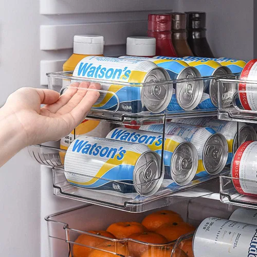 Vista 3 de Estante de almacenamiento de bebidas, organizador de bebidas, organizador de latas de refrescos, organizador de bebidas para refrigerador