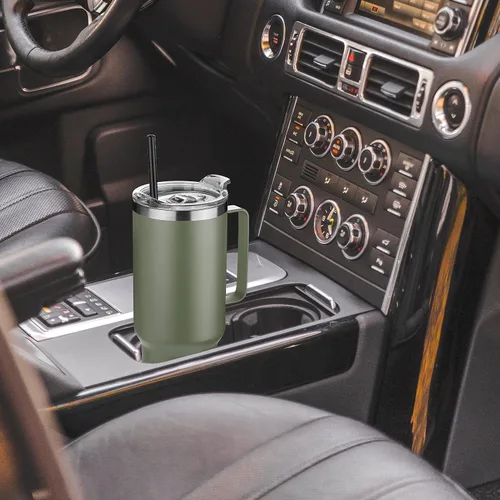 Vista 6 de Hasle Outfitters - Vaso de acero inoxidable de 40 onzas con asa, juego de vasos térmicos aislados al vacío, taza de viaje reutilizable de doble