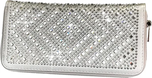 Vista 2 de Cartera con gemas de diamantes de imitación brillantes, plateado, Cartera de diamantes