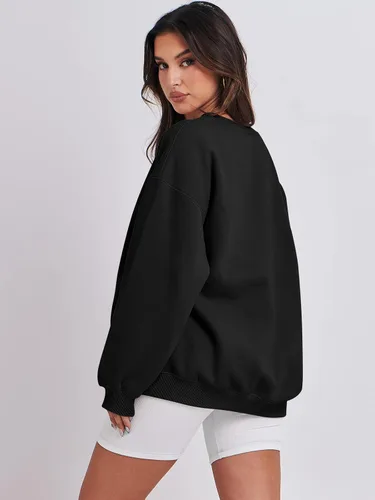 Vista 4 de ANRABESS Sudadera de gran tamaño para mujer, de forro polar, manga larga, cuello redondo, informal, para otoño 2023, ropa de moda