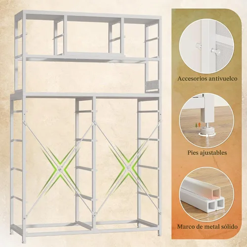 Vista 7 de EnHomee - Cómoda de 160 cm de alto para dormitorio con 14 cajones de tela, cómoda blanca con estación de carga y luces LED, cómodas y arcones