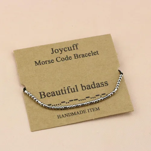 Vista 5 de Pulseras Código Morse para mujer de JoycuFF, regalos divertidos únicos para niñas, joyería hecha a mano, de seda
