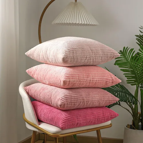 Vista 17 de Lewondr - Fundas de almohada de pana, juego de 4 fundas cuadradas de 22x22 pulgadas, con diseños a rayas modernas, para sofá, sala de estar, Marrón