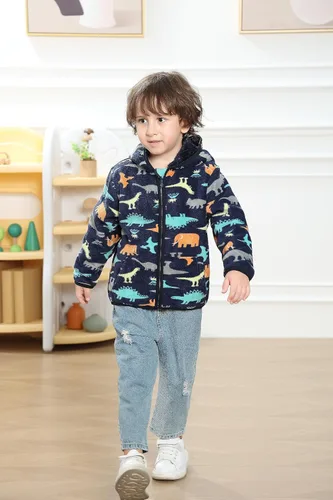Vista 2 de Feidoog - Chaqueta de vellón polar con capucha, de manga larga, gruesa, cálida y resistente, para bebé o niños pequeños, para otoño o invierno