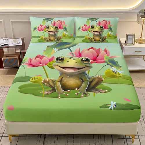 Vista 19 de AILONEN Axolotl - Juego de sábanas bajeras para niños, tamaño individual XL, color rosa y azul degradado kawaii, lindas sábanas de fresa salamandra