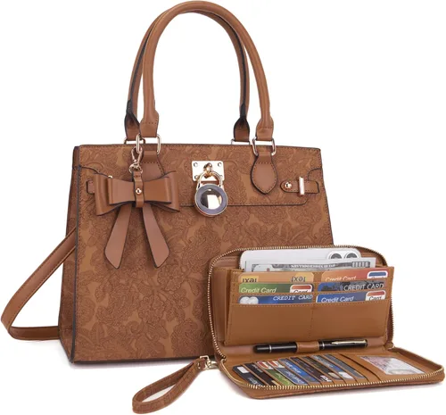 Vista 9 de Qiyuer Bolsos y carteras para mujer Set con asa superior, bolso de hombro, bolso de mano, bolso de trabajo con cartera a juego y monedero a juego 2