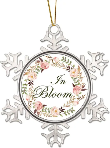 Vista 15 de Corona de flores florales Life is Sweet Adorno de copo de nieve de metal para árbol de Navidad, decoración colgante de árbol de Navidad, divertido