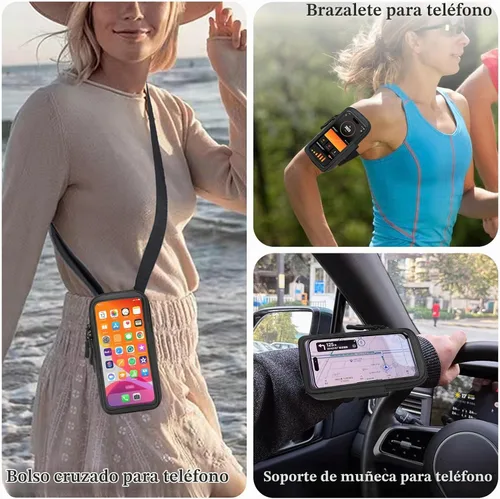 Vista 7 de Soporte para teléfono para correr, caminar y entrenar – Brazalete ajustable para iPhone y teléfonos celulares – Bolsa cruzada transparente