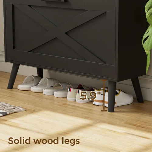 Vista 4 de Homleke Armario de Almacenamiento de Zapatos Estilo Granja de 32" de Ancho con 2 Cajones Abatibles y Diseño de Puerta de Granero, Estantes