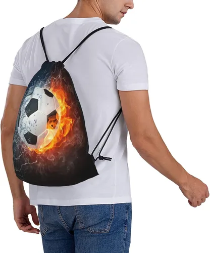 Vista 9 de Art Sports - Mochila unisex con cordón para gimnasio, mochila con cordón, impermeable, ligera, duradera, bolsa de regalo, Balón de fútbol en fuego