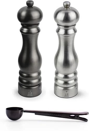 Vista 10 de Peugeot Paris u'Select - Juego de molinillo de sal y pimienta manual de 6 ajustes con cuchara de especias de acero inoxidable negro, fabricado