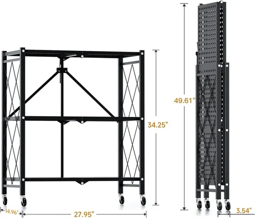 Vista 3 de YSSOA Estante de metal plegable de 3 niveles, 27.95 pulgadas de profundidad x 13.39 pulgadas de ancho x 33.85 pulgadas de alto, estantería
