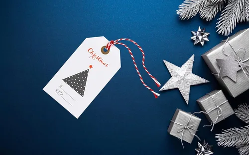 Vista 6 de Etiquetas de papel de regalo rojas, blancas y azules (etiquetas rojas, blancas y azules con cuerda azul)