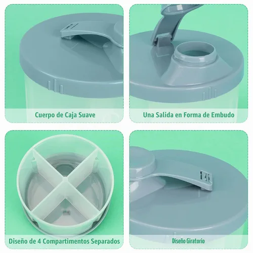Vista 2 de Accmor - Dosificador de fórmula para bebés para llevar, contenedor giratorio sin derrames de cuatro compartimentos para llevar, contenedor de snacks