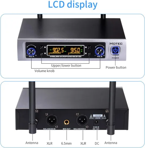 Vista 16 de HOTEC Sistema de micrófono inalámbrico UHF con doble solapa/Lavalier y micrófonos de auriculares sobre PA, mezclador, altavoz, máquina de karaoke